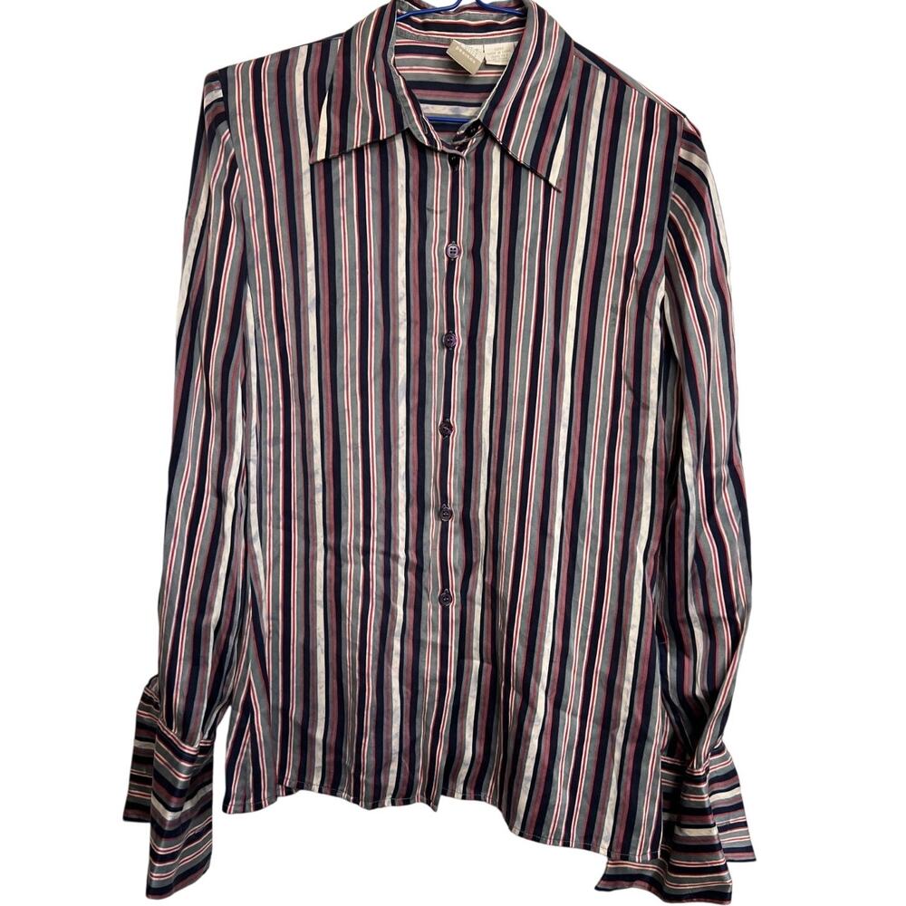 Women's C&W Striped Blouse Size 4P Button Down